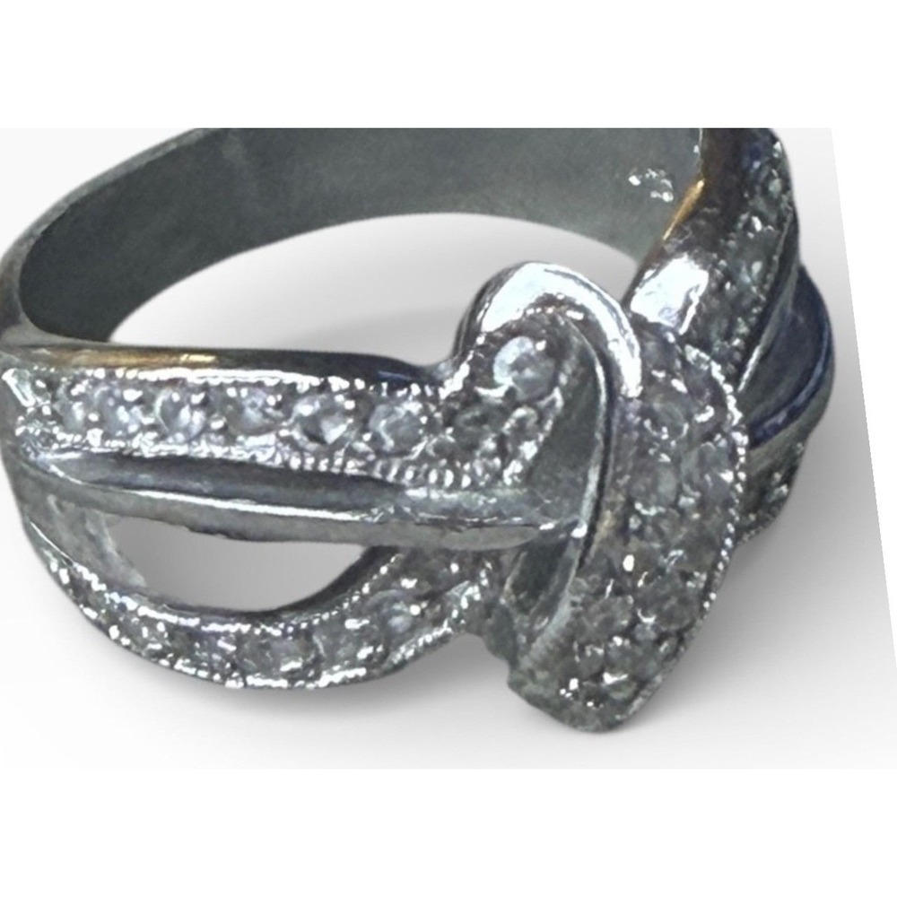 Sparkling Sterling Silver 925 Tone Bow Ring With Pave CZ Stones Size 7.75